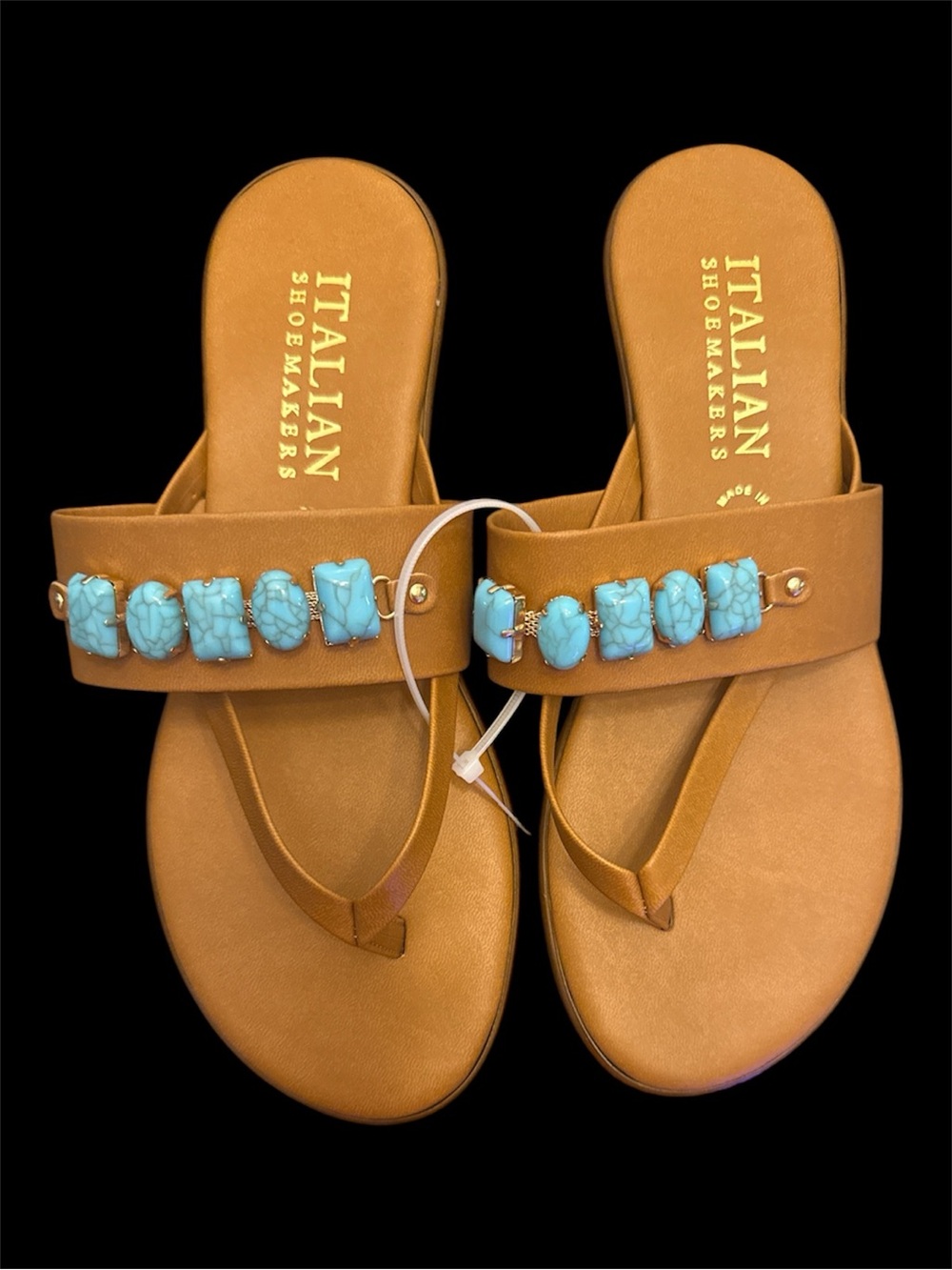 Italian Shoemakers Tan Sandals with Turquoise Accent 9 1/2